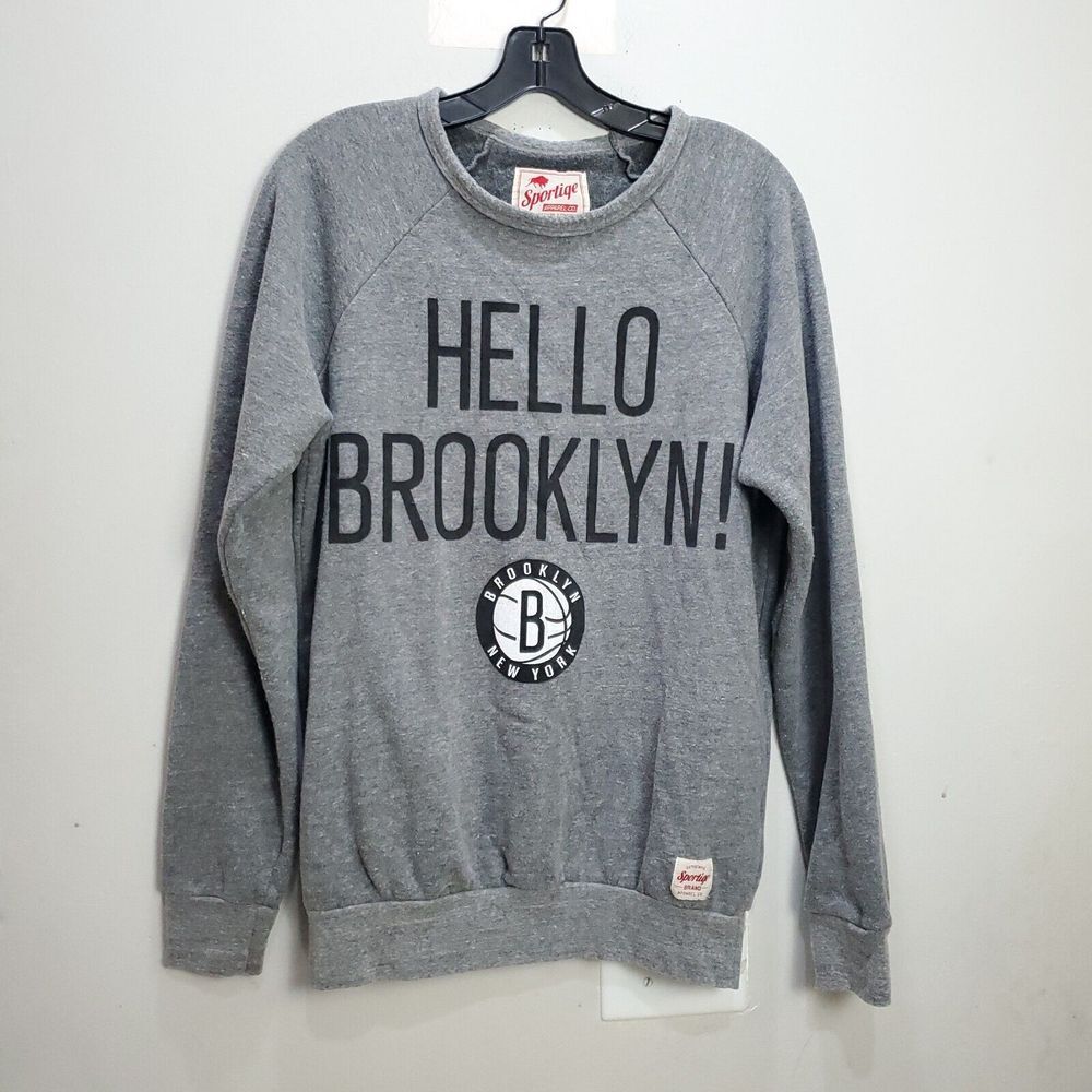 Brooklyn Nets Hoodie Mens Small Gray Sportige NBA Graphic Spell Out Logo Sweater